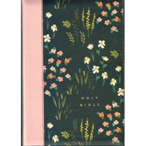 NLT Large Print Thinline Reference Bible in meadow navy and pink with zip
